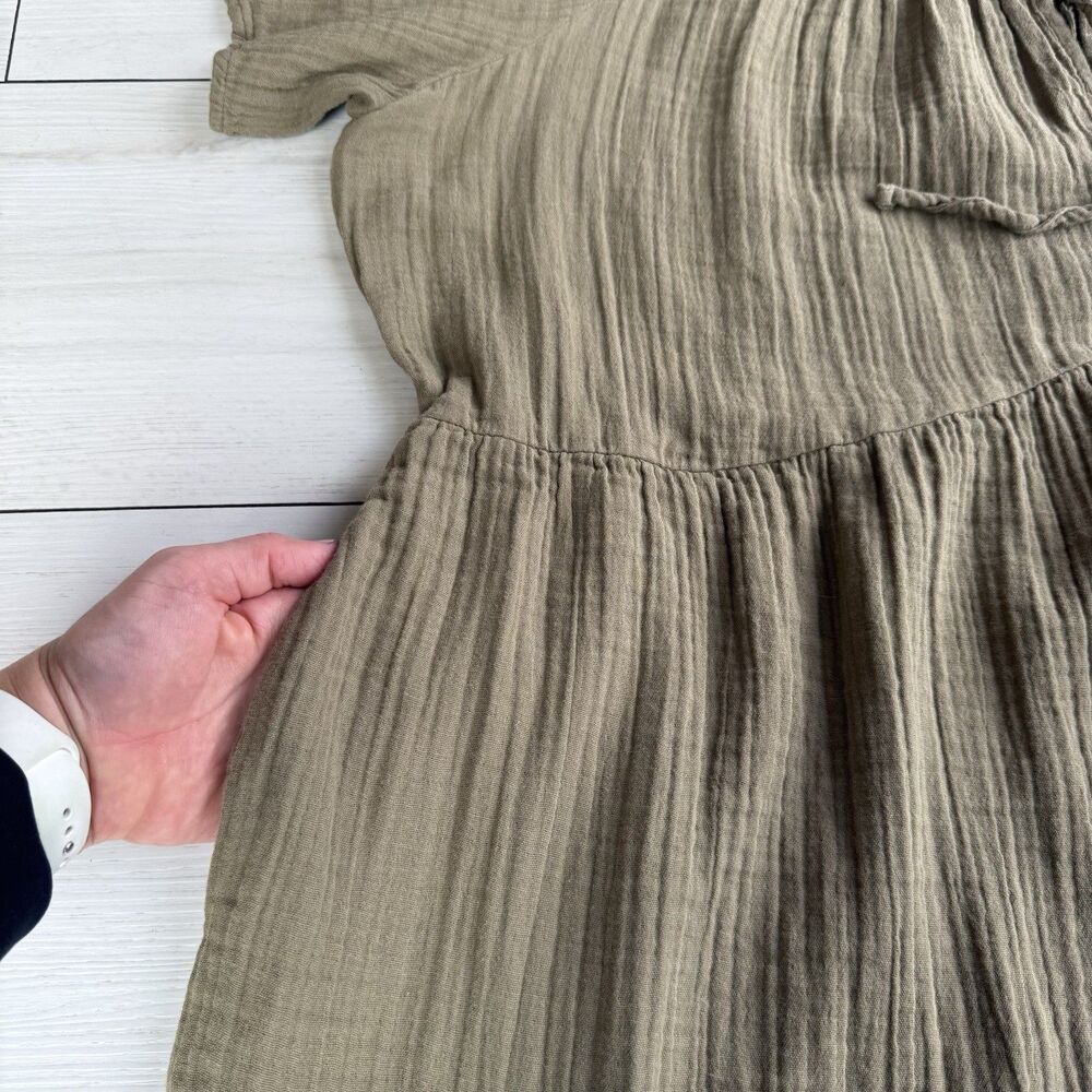 NWOTs Old Navy Crinkle Gauze Olive Green Swing Dress Women’s XXL Flutter Sleeve - Picture 10 of 13